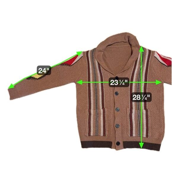 Unbranded Shawl Collar Cardigan Western Aztec Grandpa Knit Brown L - Picture 4 of 4